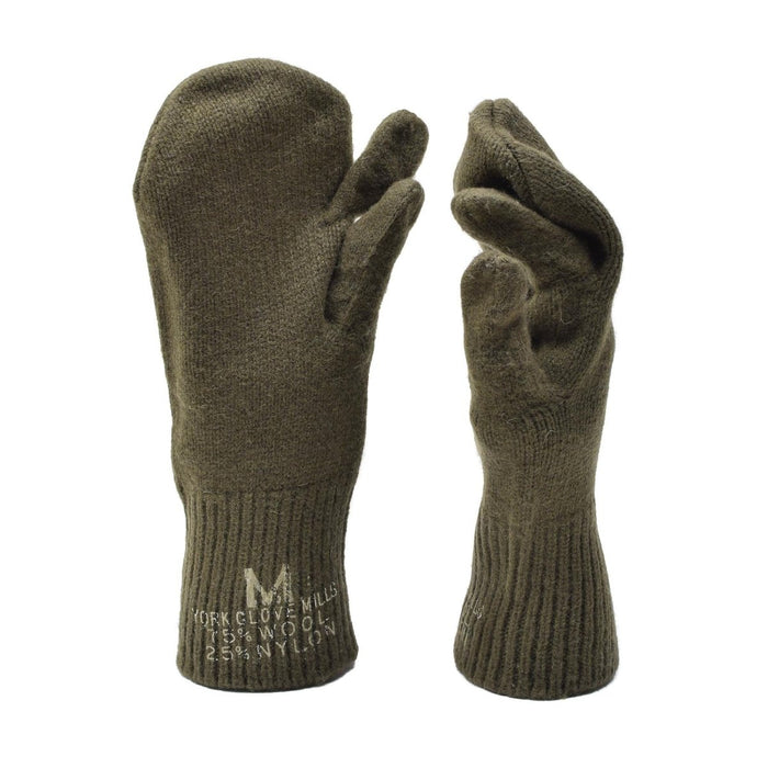 Originale US-Militär-Trigger-Fäustlinge aus olivfarbener Woll-Nylon-Mischung, die für Wärme und Fingerfertigkeit am Abzug konzipiert sind