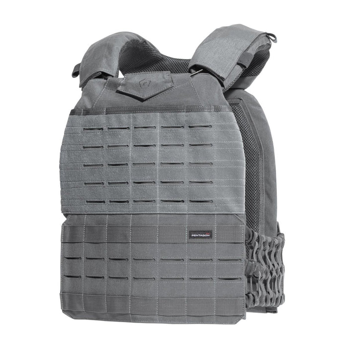 Graue PENTAGON Milon Plate Carrier Mk2 taktische Weste mit lasergeschnittenem MOLLE-System und atmungsaktiven Mesh-Einsätzen
