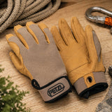 Petzl Cordex Kletterhandschuhe, doppelte Lederschicht, Abseilseil-Handhabung, Beige