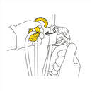 Illustration of a person using a hair dryer on a shower head with a yellow hair dryer.