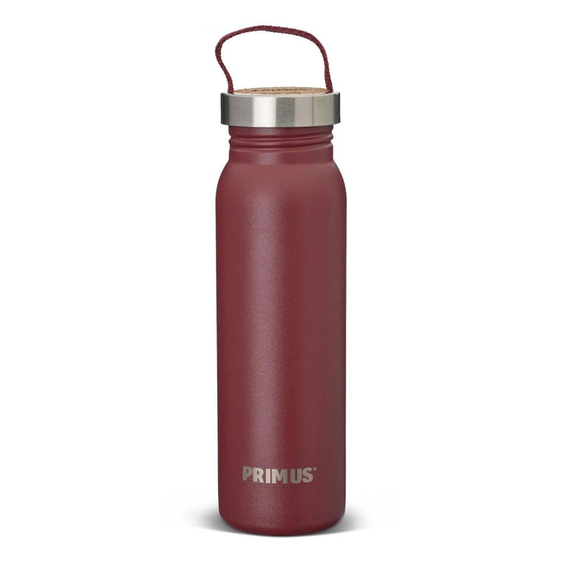Primus Klunken 700ml stainless steel water bottle with cork lid, lightweight and ideal for outdoor hiking and sports.