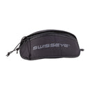 Black SWISSEYE protective carrying case for ballistic shooting glasses with zipper closure and logo on front