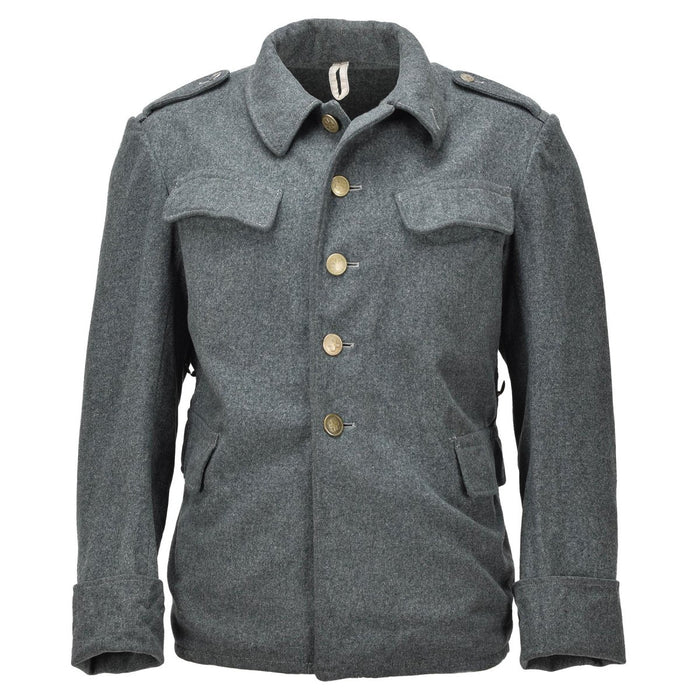 Schweizer Militär-Feldjacke im Vintage-Stil, geknöpfte Schulterklappen, Wolle, Grau – GoMilitar
