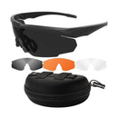 Swisseye BLACKHAWK PRO tactical glasses with black frame, interchangeable lenses, and protective carrying case.