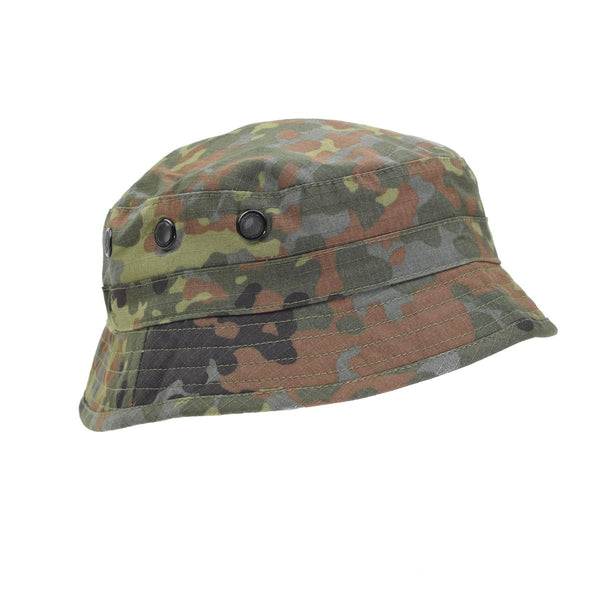 TACGEAR German Army style Flecktarn camo ripstop bucket hat with vent holes for breathability and sun protection
