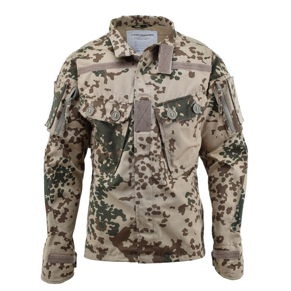 TACGEAR Desert Flecktarn military style commando field jacket with reinforced elbows and multiple pockets for tactical use.