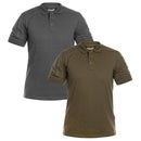 Two TEXAR Elite Pro tactical short sleeve polo shirts in gray and olive green for military and outdoor use