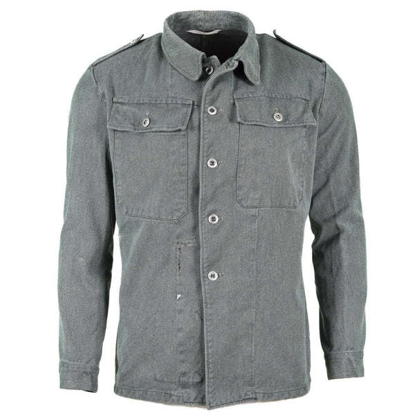 Vintage Swiss army work jacket denim military jacket gray long sleeve chest pockets buttoned cuffs