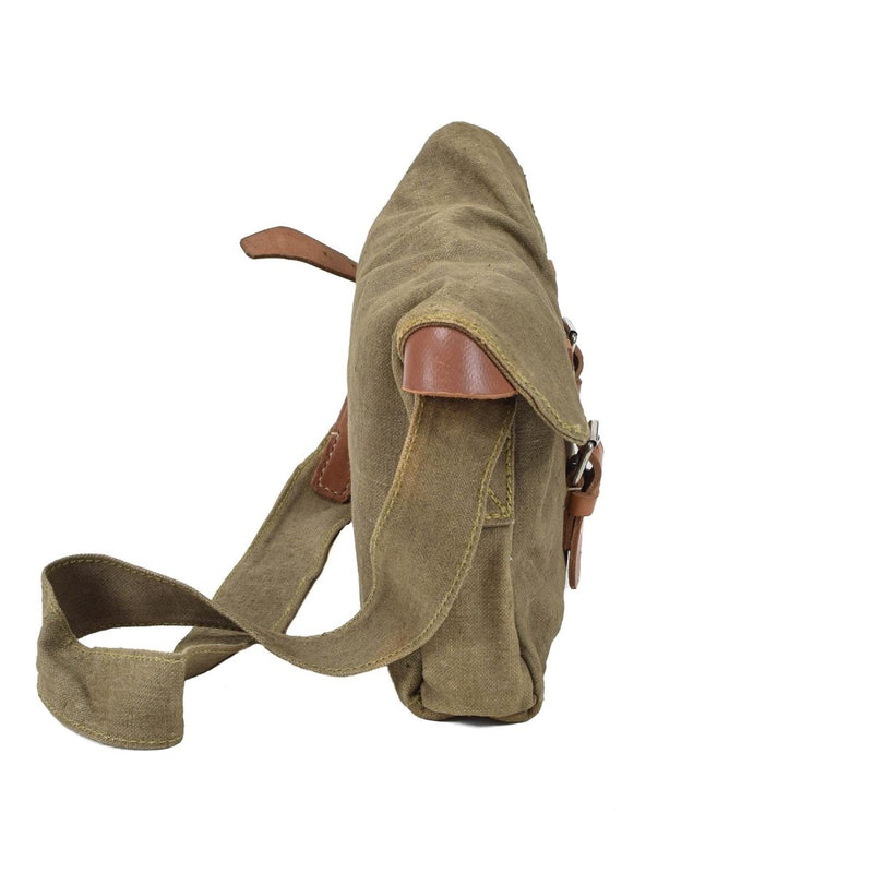 Original Czech military shoulder bag canvas utility bag adjustable shoulder leather straps vintage